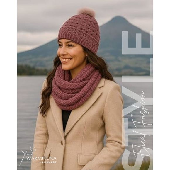 Winter Knitted Hat And Scarf Set, Wool Blend Beanie, Women's One Size, Hand🦏 - Picture 9 of 9